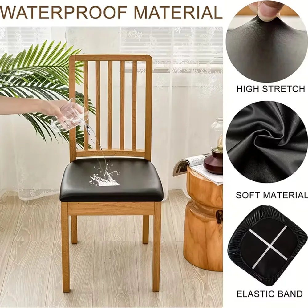 Waterproof PU Leather Dining Chair Slipcovers Removable Cushion Covers for Home Kitchen Hotel - Upholstered Chair Protector