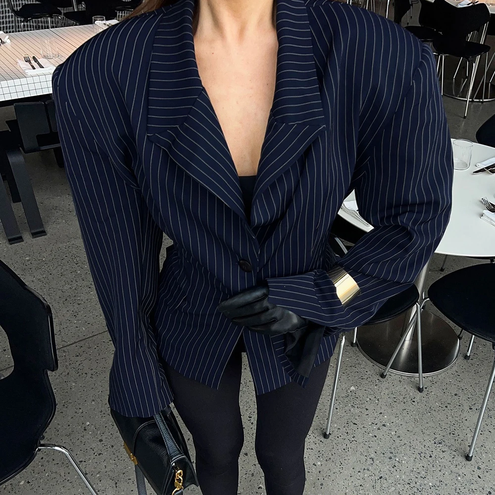 سترة نسائية مخططة من Talenza سترة ضيقة غير رسمية على الموضة ذات طية صدر السترة عالية الشارع أنيقة فاخرة للحفلات تبدو سترة نسائية عتيقة #2