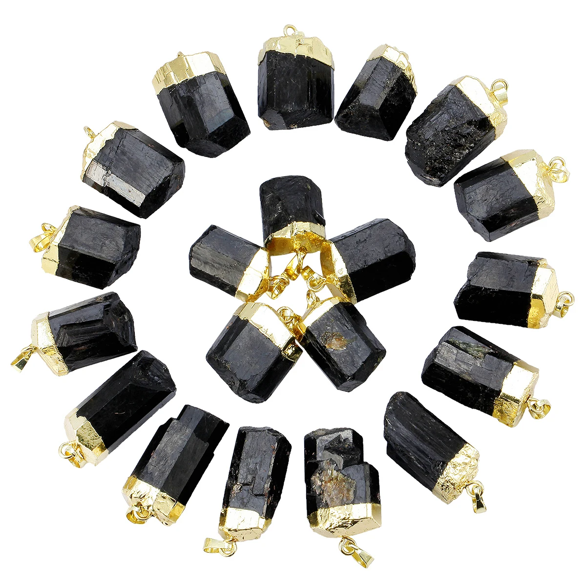 SUNYIK Natural Black Tourmaline Random Golden Tone Pendant Women Men Jewelry