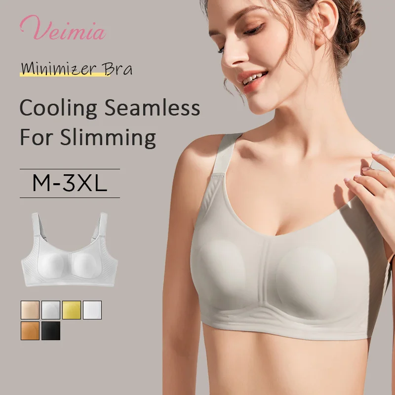 Veimia Women's Nonsteel ring Bra Summer Ultra-Thin Anti-Sagging Bra soft seamless Big breasts look small gathering underwear