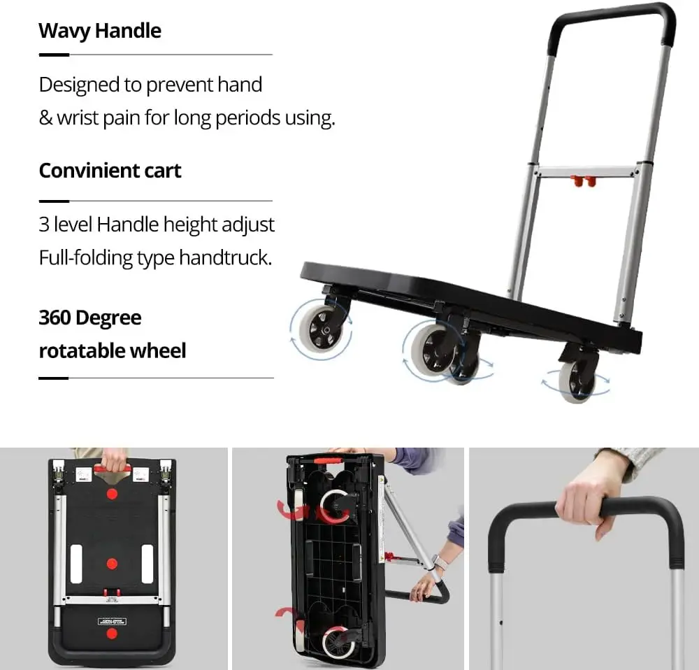 Platform Hand Truck Push Cart Dolly ， Moving Cart with Wheels Foldable, Utility Cart Easy Storage and 360 Degree Swivel Wheels