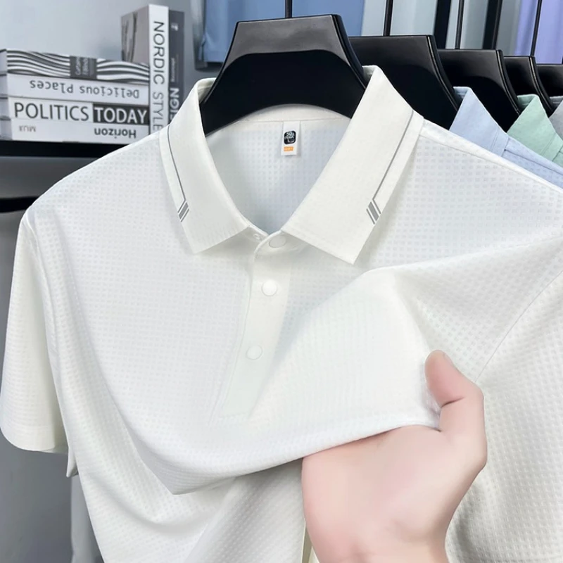 Men‘s 180g Seamless Polo Shirt with UV 50+ & Instant Cooling, 10A Antibacterial Breathable Fabric Lightweight Quick-Dry Summer,