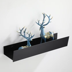 Modern Minimalist Aluminum Alloy Black Spray Paint Bathroom Accessories Single Layer Bathroom Shelves Perforated Installation