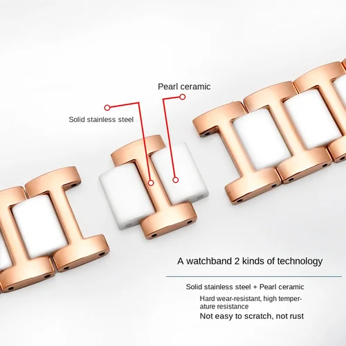 Imagen 2 del producto Correa de metal cerámico 12mm 14mm 15mm 16mm 18mm 20mm 22mm banda de cerámica para hombres y mujeres pulsera de oro rosa blanco negro + herramientas