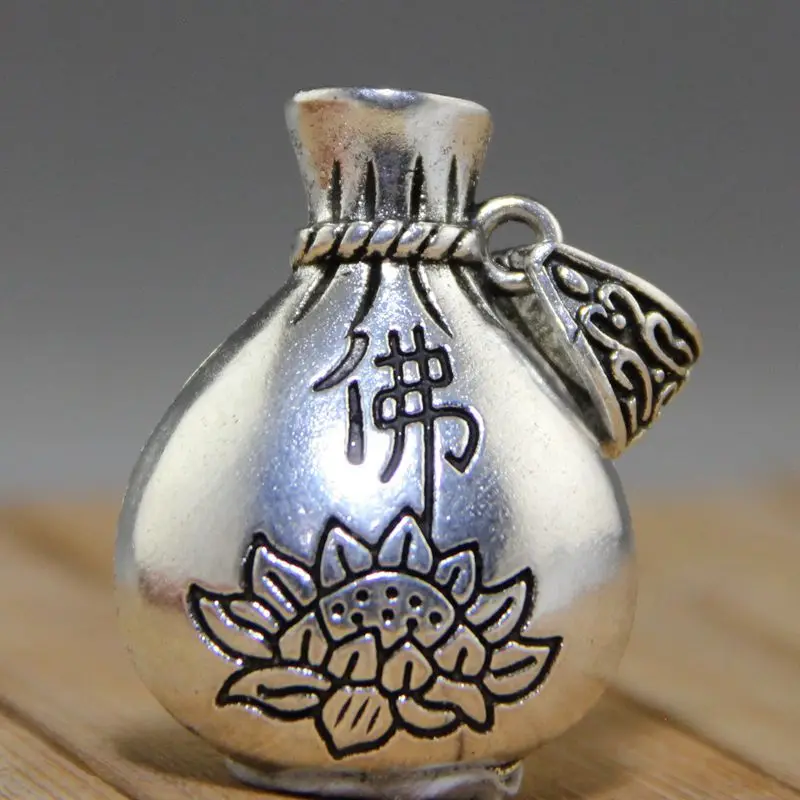 Antique Miscellaneous Crafts White Copper Miao Silver Vintage Distressed Money Buddha Bag Pendant Hanging Ornament
