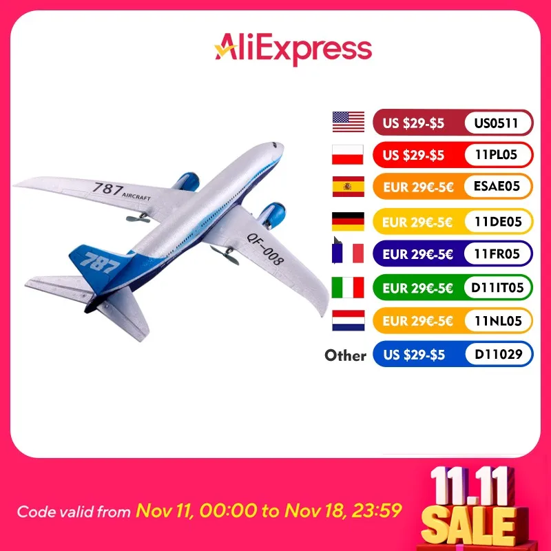 

QF008 Боинг 787 Размах крыльев 550 мм 2,4 ГГц 3 канала Встроенный гироскоп EPP RC Самолет Планер RTF Модель самолета Учебная машина для начинающих