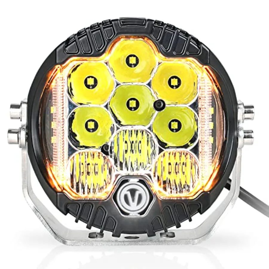 Round LED Offroad Light with DRL, 90W Drivg Light LED Light Bar, 8000LM Spot Flood Combo Work Light for Wrangler, ATV, SUV, UTV