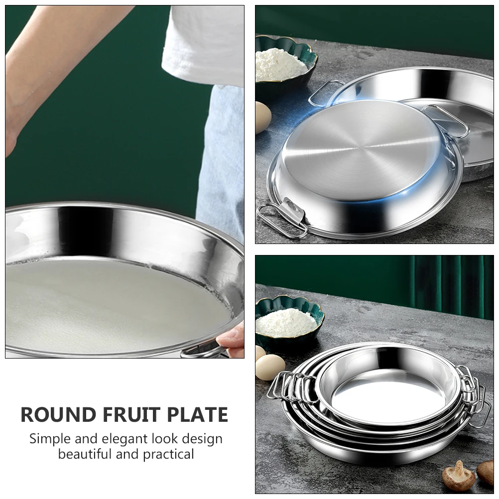 

Stainless Steel Cake Pan Plate Kitchen Dessert Snack Fruit Baking Dish Tray Round High Quality Smooth Edge Elegant Design