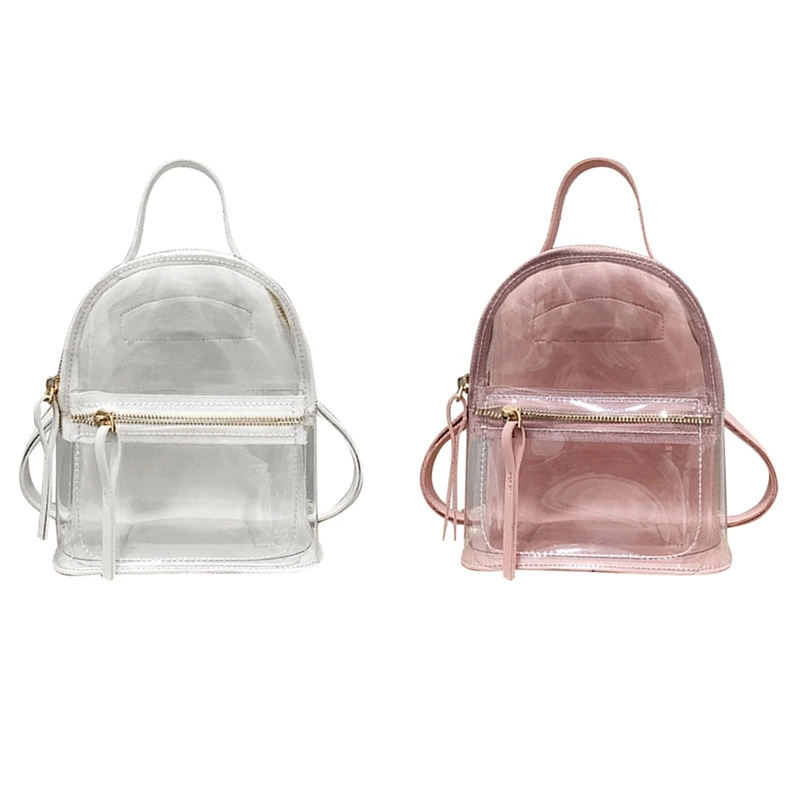 

2 Pcs Transparent Backpack Women Fashion High Quality Ladies Backpack Transparent School Bag Travel Bag, Pink & White