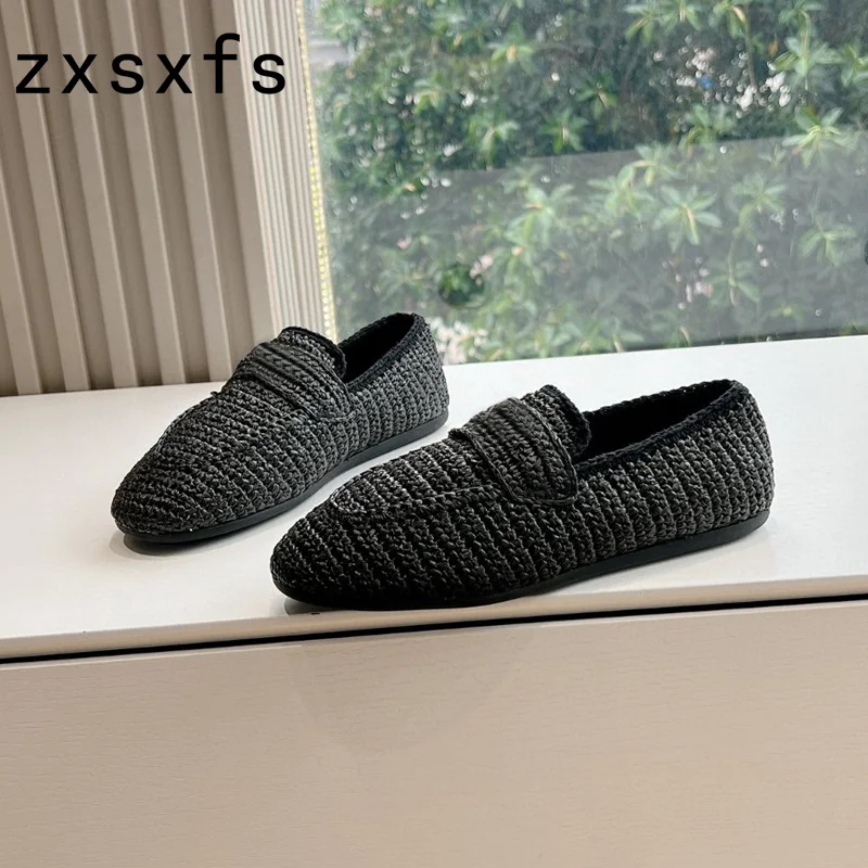 Cane Weave Flat Casual Shoes For Women Designer Slip On Loafers Spring Formal Dress Shoes Brand Ballet Flats Shoes