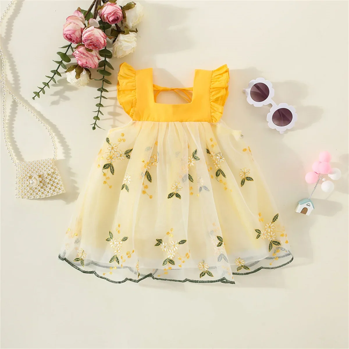 Princess Style Baby Girl Flower Dress Summer New Style Birthday Party Children'S Clothing (9 Months -3 Years Old)