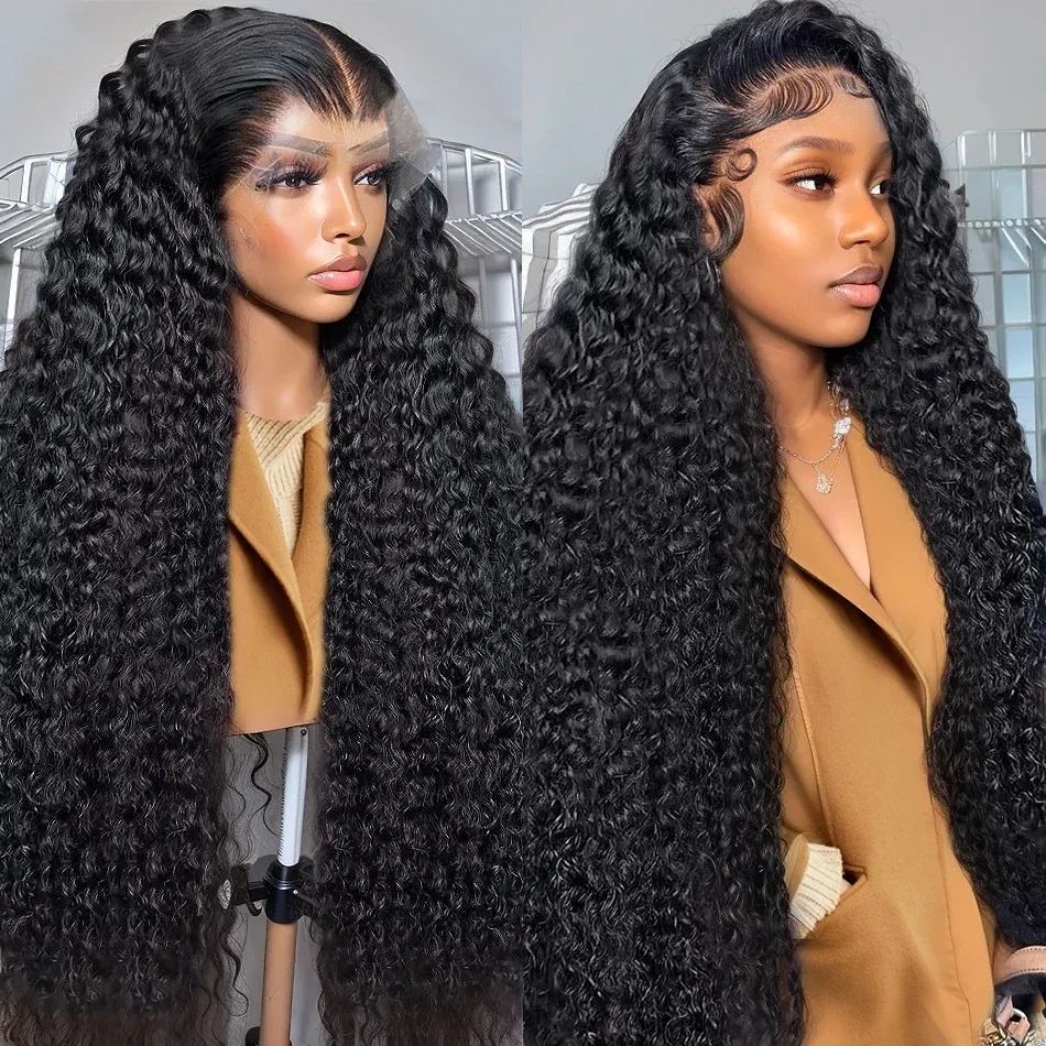 200 Density 30 36 Inch Brazilian Deep Wave 13x4 13x6 Front HD Transparent Human Hair Wig Curly Wave Lace Frontal Wigs For Women