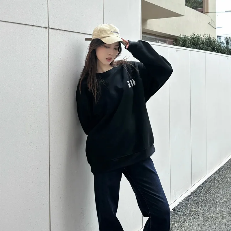 White Gray Round neck Hoodie Women Autumn Winter 2025 New Oversize Thicken Sweatshirt Casual Loose Warm Y2K Top Female Pullover