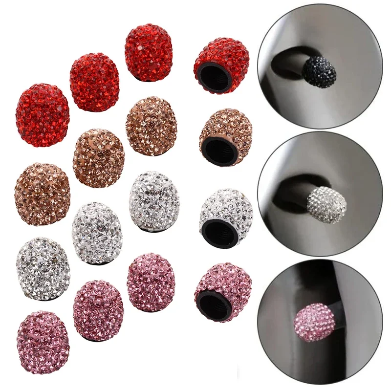 

4pcs Diamond Car Tire Valve Caps Shining Dust-proof Wheel Valve Cover Vehicle Bling Crystal Valve Cap Car Styling Accessories