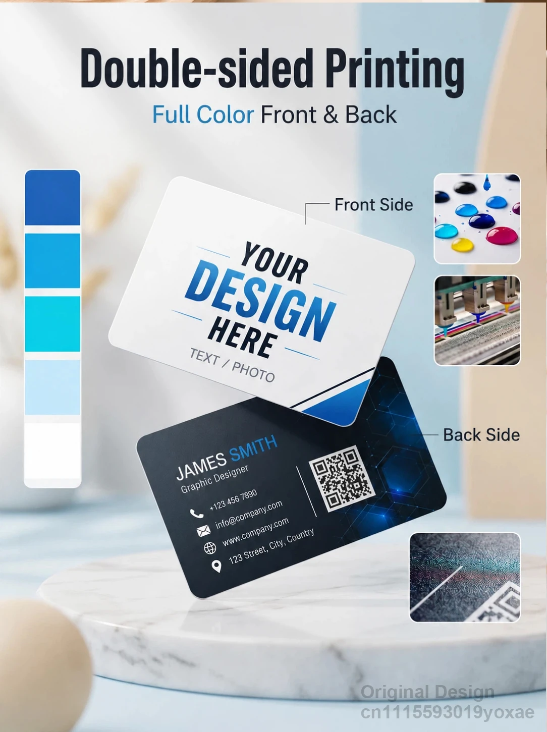 Personalizowane plastikowe wizytówki z logo, tekstem, kodem QR i zdjęciem, wodoodporne, dwustronne, z PVC, 85x54mm, transparentne. — zdjęcie produktu 4
