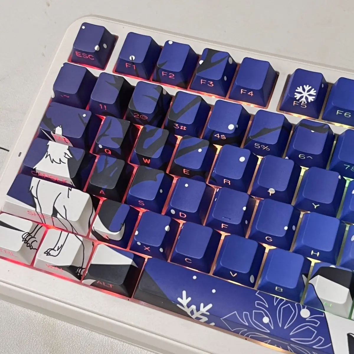 Translucent Raven Sakura Keycap Cherry Profile Anime Keycap Sub-dye Side Carving Through PBT Keycap for MX Mechanical Keyboard