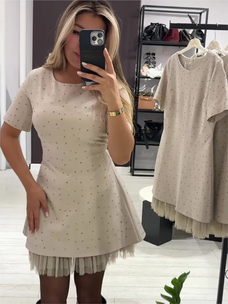 

Летнее однотонное повседневное платье, женское новое кружевное платье с круглым вырезом и коротким рукавом Hot Diamond, облегающее кружевное платье для праздничной вечеринки, мини-платья, халат