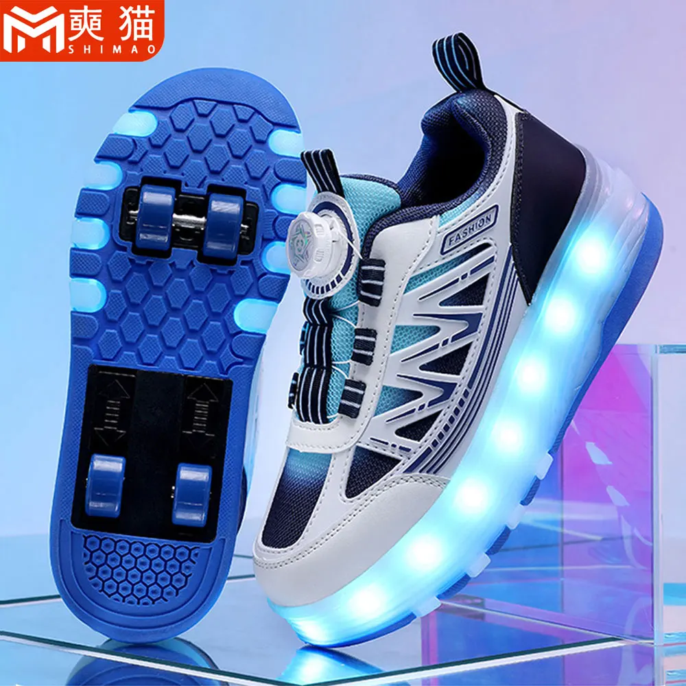 

4 Wheels Rollerskates Children's LED Luminous Shoes Girls Boy Casual Sneaker Invisible Roller Skate Kids Outdoor Sports Shoes
