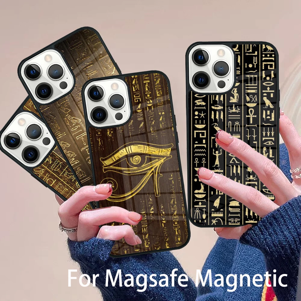 

Egyptian Hieroglyphics Symbols Phone Case Magesafe Magnetic Wireless Charge Cover For IPhone 16 11 12 13 14 15 Pro Max Plus Mini