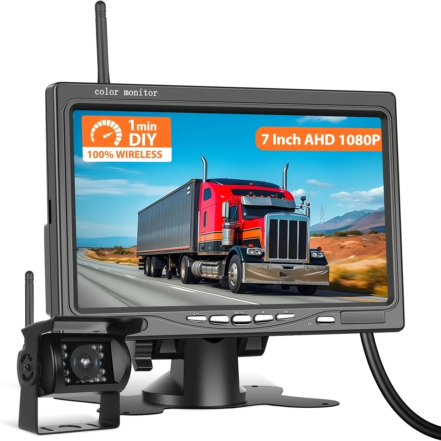 7 Inch LCD Monitor Reversing Camera Wireless Set, Reversing Camera Radio, Camera for Motorhome, Caravan, Truck, Bus, Van