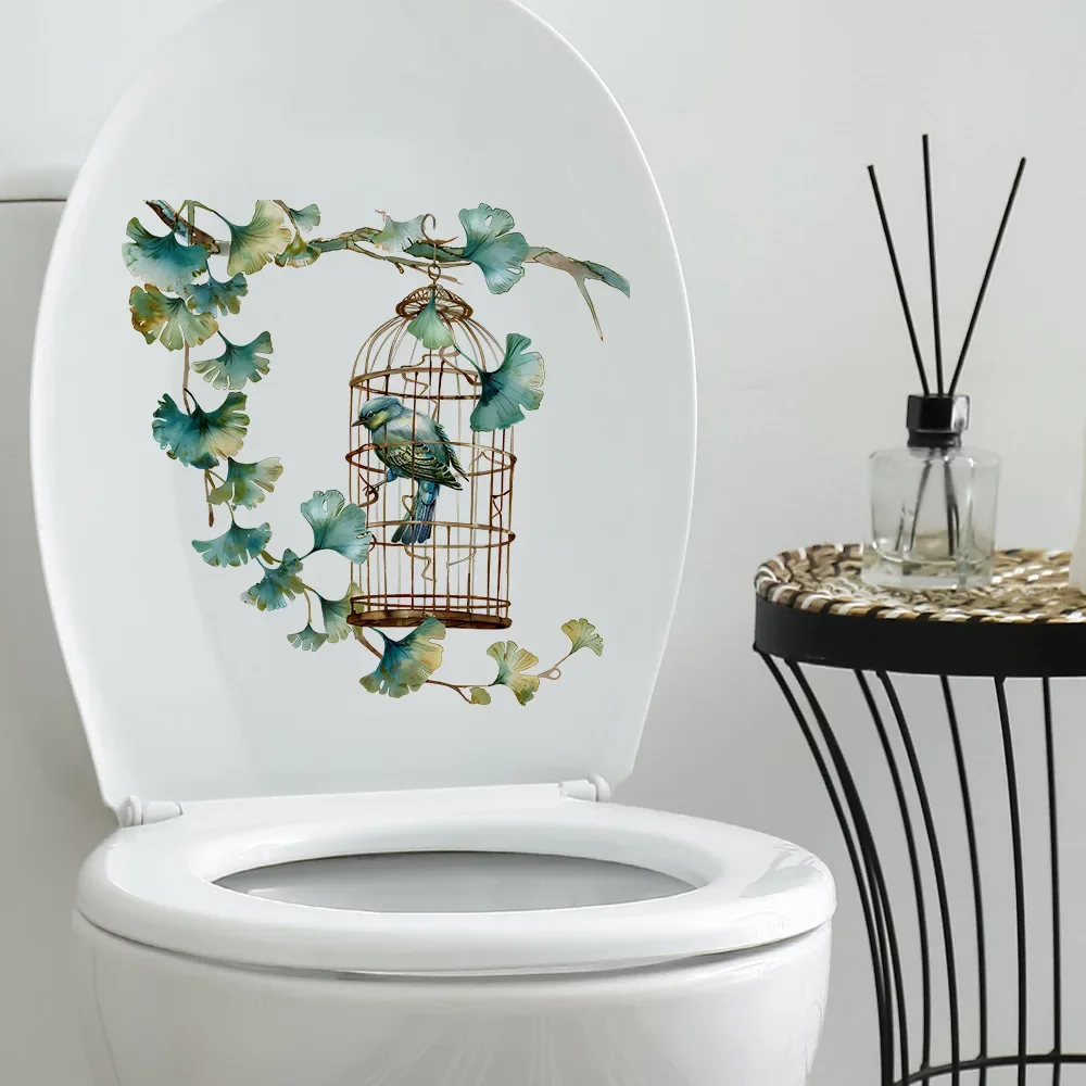 1PCS Removable Painted Leaf Birdcage Wall Sticker On The Toilet Decor Sticker Bedroom Living Room Home Decoration Self-Adhesive