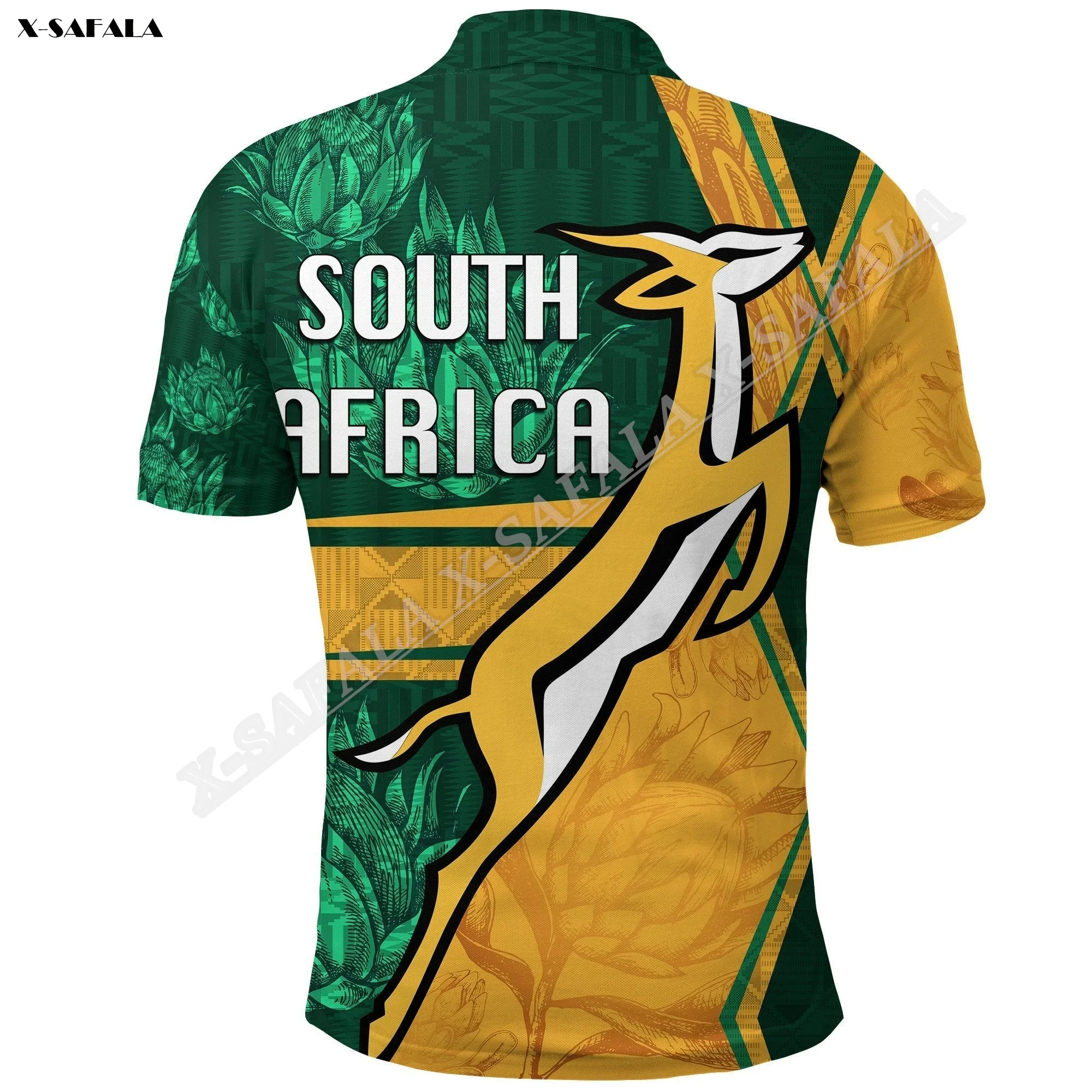 South Africa  Springboks Rugby Be Fancy  3D Printed For Men Adult Polo Shirt Collar Short Sleeve Top Tee Breathable Anti Shrink