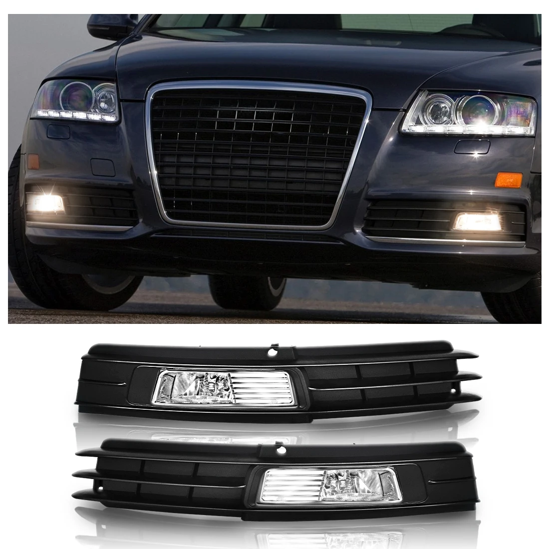

For Audi A6 C6 2009-2011 LED Fog Lights Kit Foglamp LED Daytime Running Light DRL Daylight Car Accessories LED DRL ABS Housing