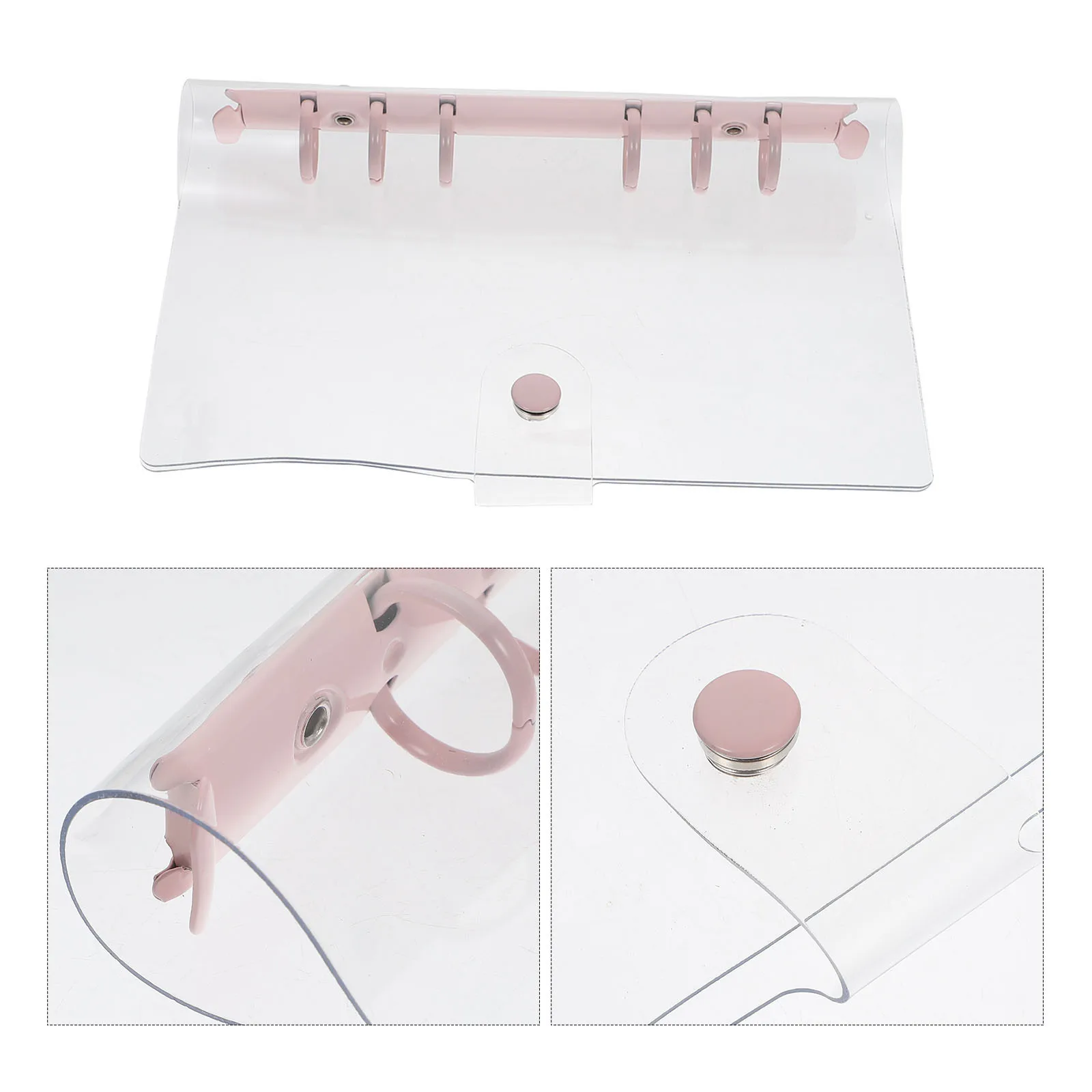 

1pc Pvc Transparent Loose-Leaf Folder Snap Button Closure Binder Ring File Holder For Students Office Travel Notebook