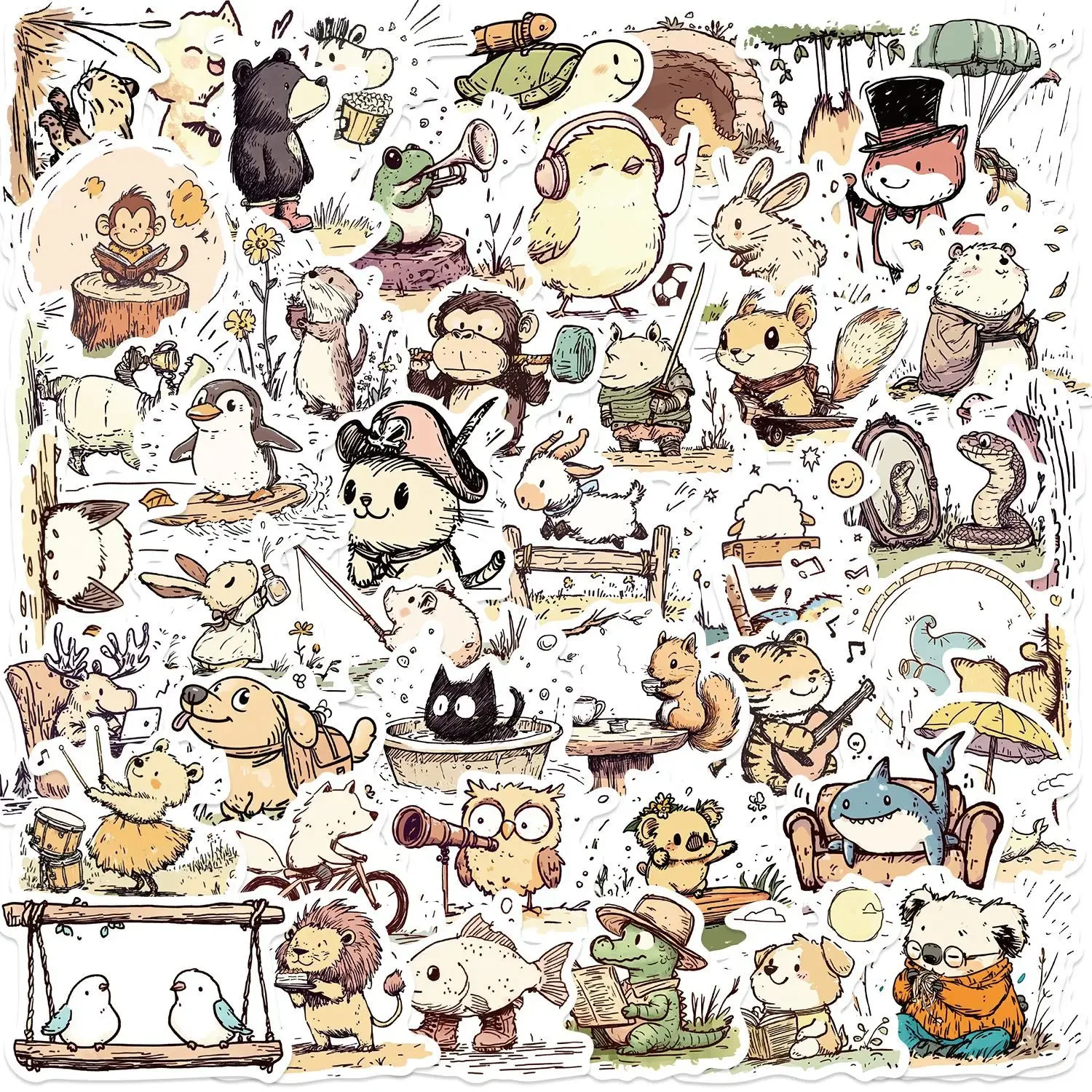 50 stücke Cartoon Tier Linien Graffiti Aufkleber Dekorative Gitarre Notebook Koffer DIY Wasserdichte Aufkleber Kinder Spielzeug Geschenke Aufkleber