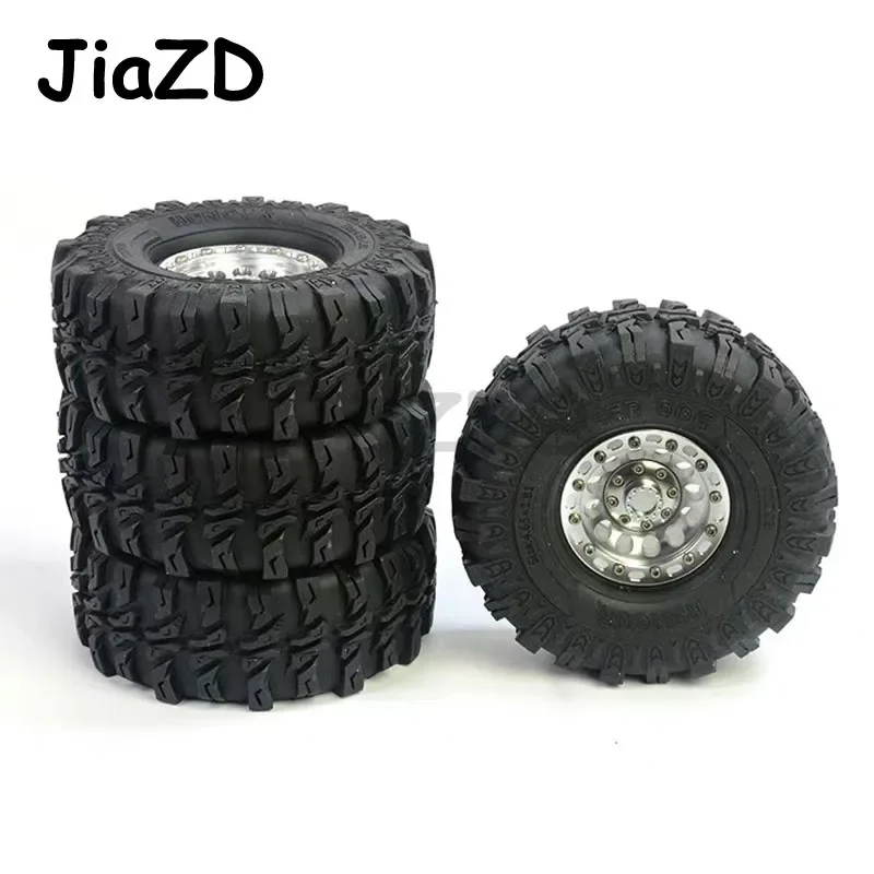 4PCS 1.9 Wheel Tires & Metal Beadlock Wheel Rim with 12mm hex for 1/10 RC Rock Crawler Axial SCX10 90046 Traxxas TRX4 W02