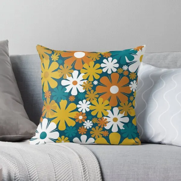 Retro Flowers 60S 70S Aesthetic Floral P  Printing Throw Pillow Cover Home Bed Cushion Square Pillows not include One Side