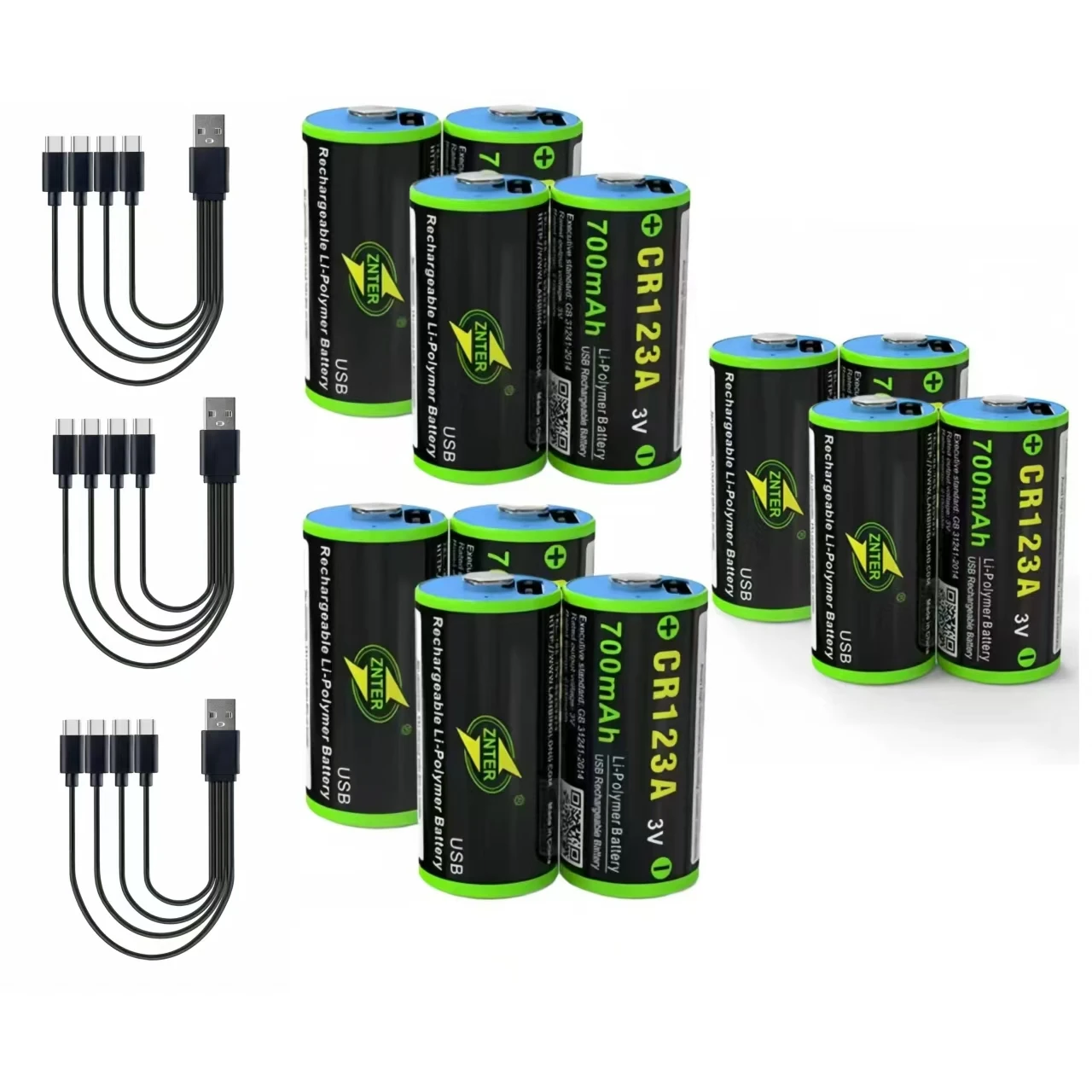 12PCS ZNTER 700mAh CR123A rechargeable lithium battery 3.0V USB rechargeable battery medical portable monitor special battery