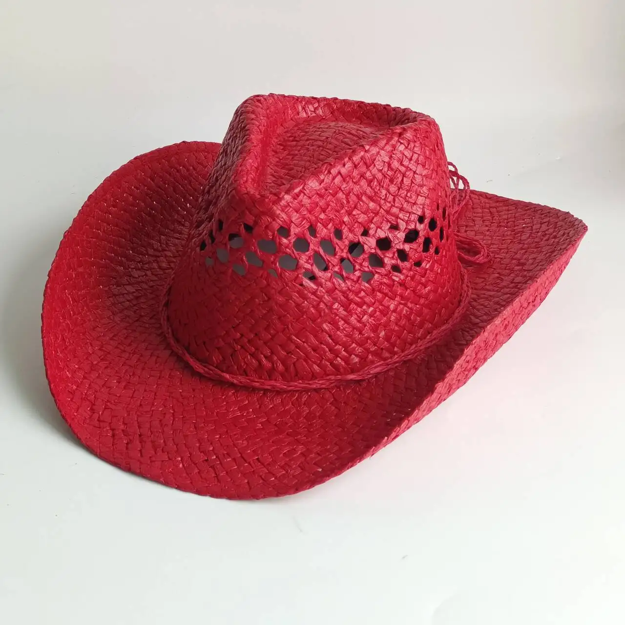 Chapéus de cowboy de verão vermelho, chapéu de palha de tecelagem manual, praia, homens, aba larga ocidental, chapéu de sol, chapéu de cowboy, chapéu masculino