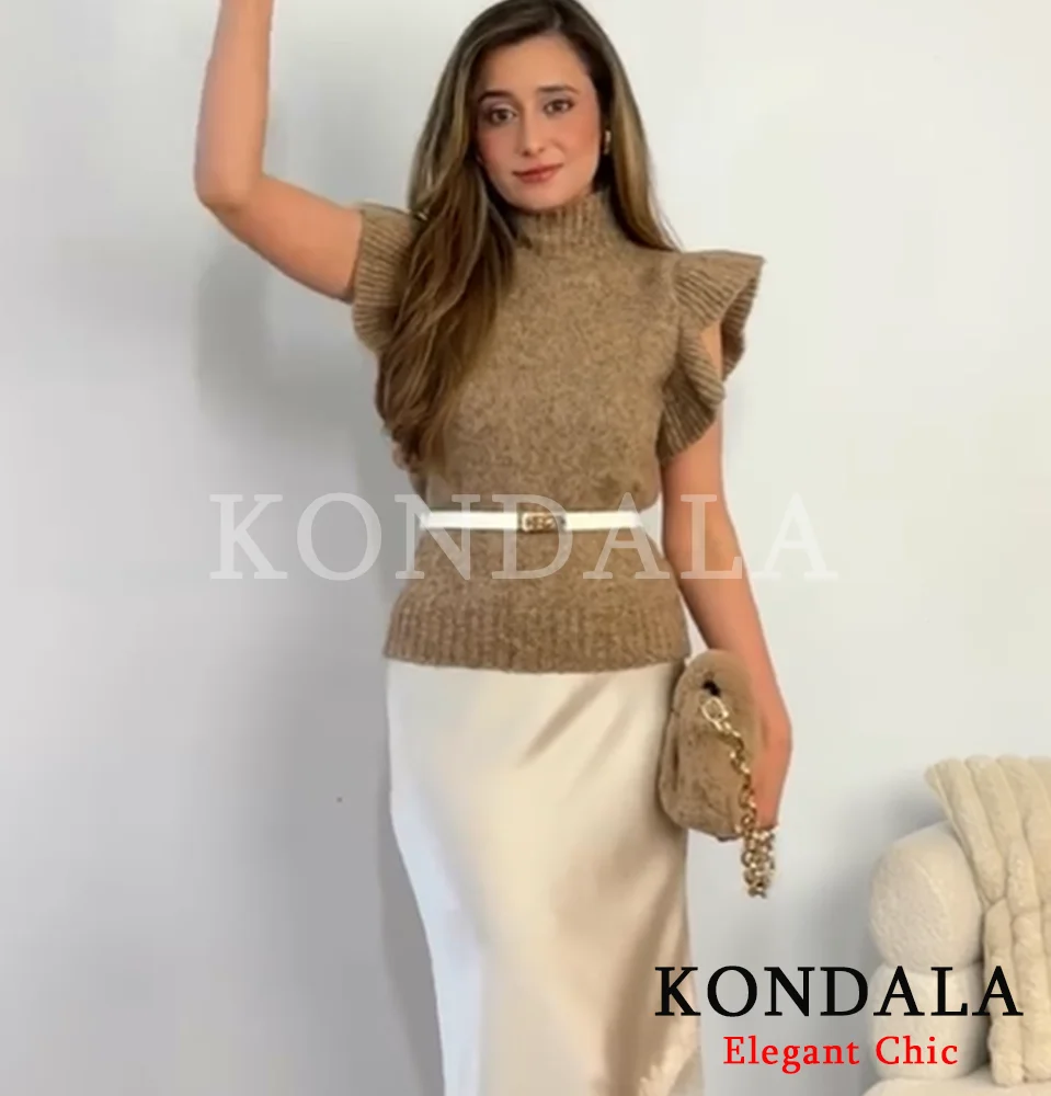 

KONDALA женский элегантный свитер, водолазка, вязаный пуловер, топы с летающими рукавами, весна-осень 2021, модный вечерние уличный свитер