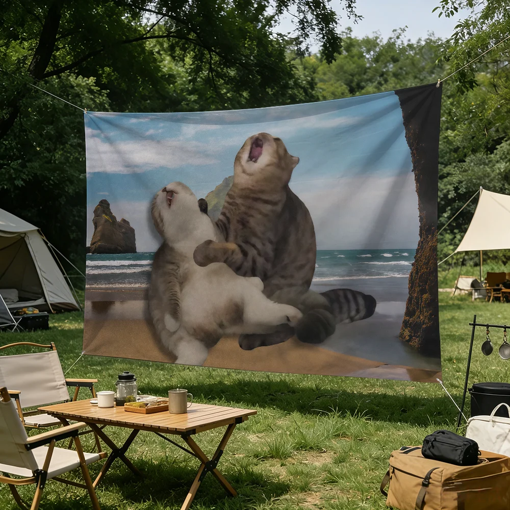 Funny Meme Cat flag Tapestries Outdoor Parties Bedrooms Living Rooms Dorm Rooms Wall Decor Banners Gifts