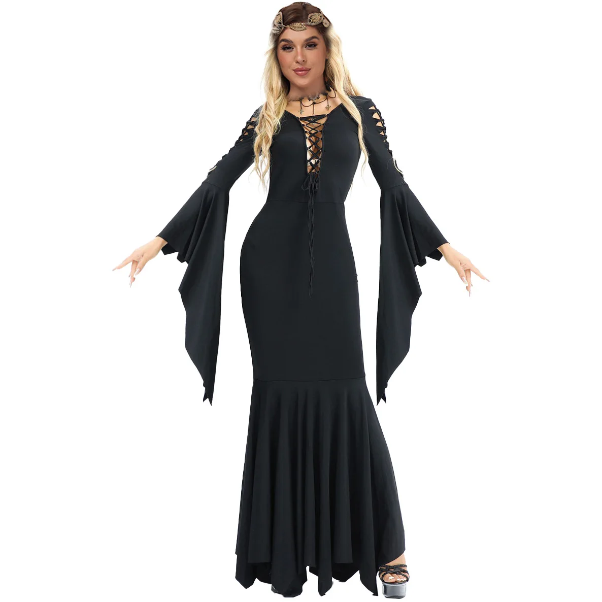 

Gothic Women's Witch Costume Dr Bat Print Stage Performance loween Outfit Fem Cosplay Clothes Summer 2025