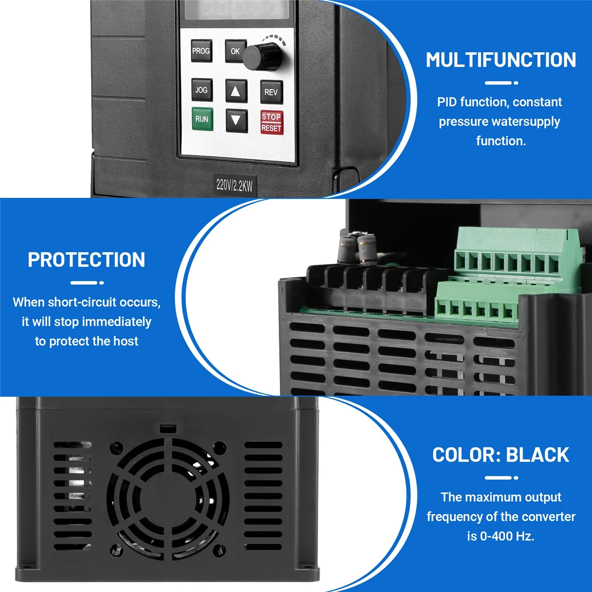 A06K 2.2KW 220V محرك التردد المتغير العاكس واحد إلى 3 المرحلة CNC VFD Universal