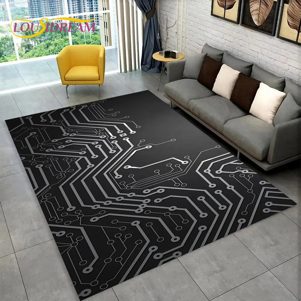 3D Chip Circuit Board Area Rug,Carpet Rug for Home Living Room Bedroom Sofa Play Room Doormat Decor,Kid Game Non-slip Floor Mat