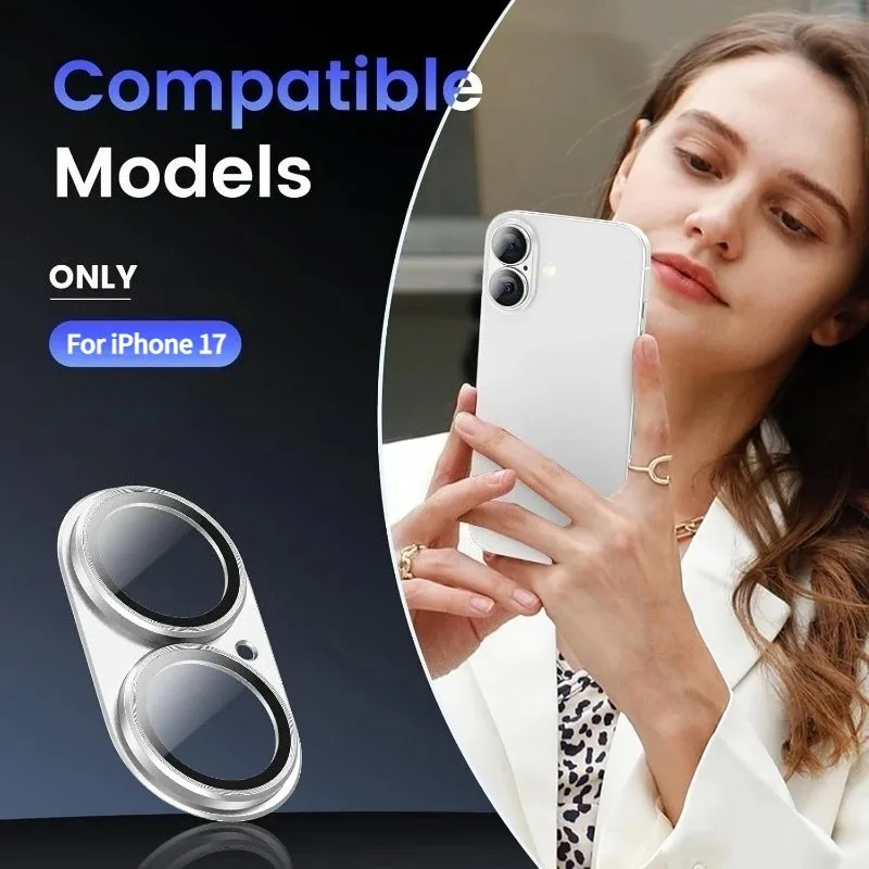 غطاء كامل لعدسة الكاميرا المعدنية لهاتف iPhone 17، غطاء خلفي من زجاج الألومنيوم الفاخر مضاد للخدش مع غطاء حلقي #2