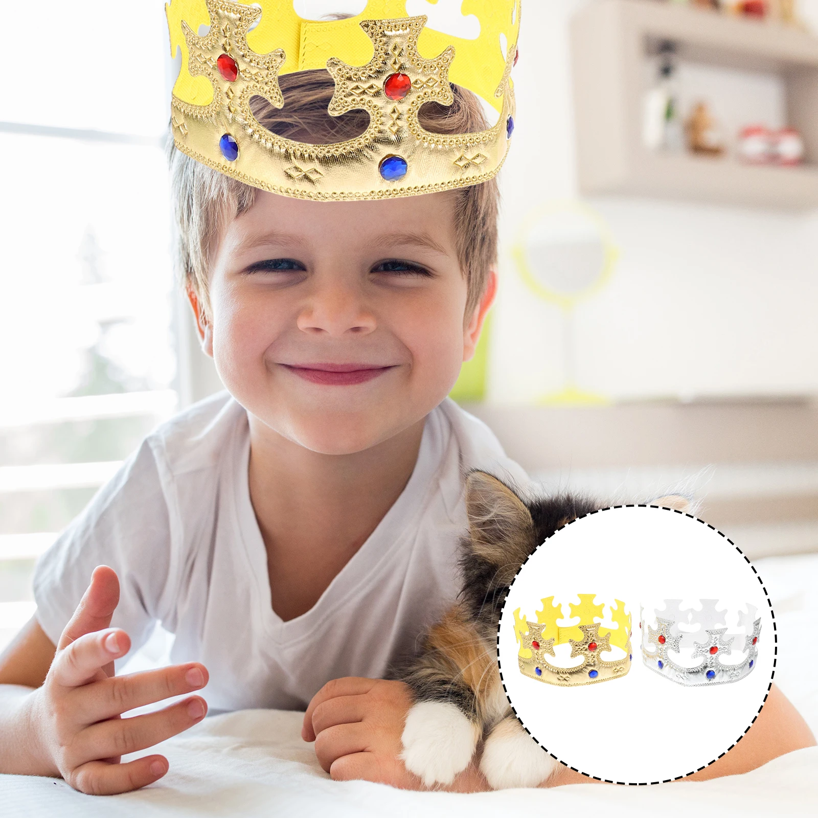 

2pcs Crown Hat Princess Children Birthday Party Cloth Props Lightweight Comfortable Elegant Role Playing Decor Party Supply