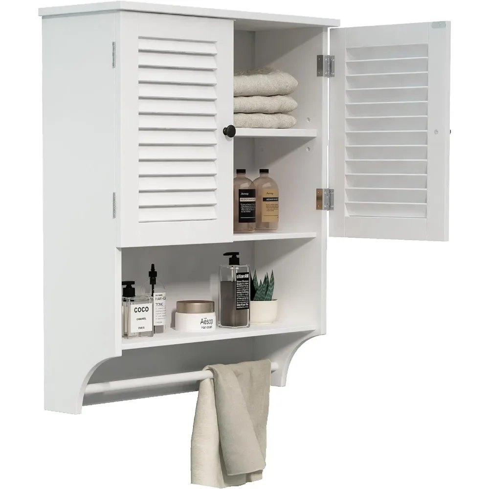 

Medicine Cabinet with Towels Bar, 23.6L x8.9W x29.3H MDF Material Bathroom Wall Cabinet, 2 Doors Over The Toilet Space Saver