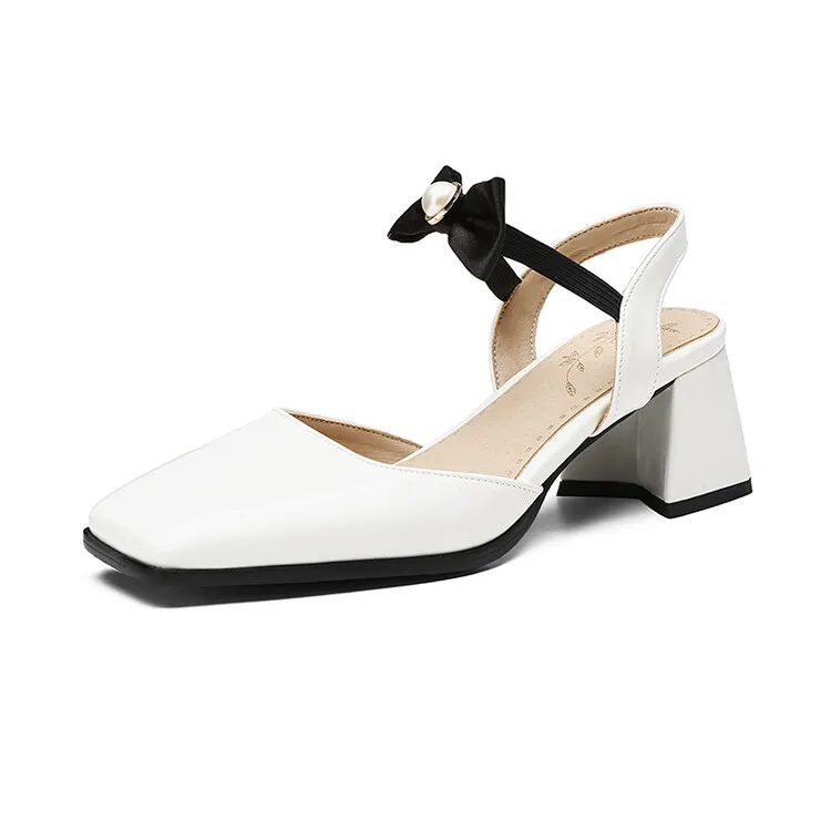 Low Sandals Woman Leather Large Size Open Shoes Heel Suit Female Beige Med Square Toe Low-heeled Big Closed Girls Black Medium F