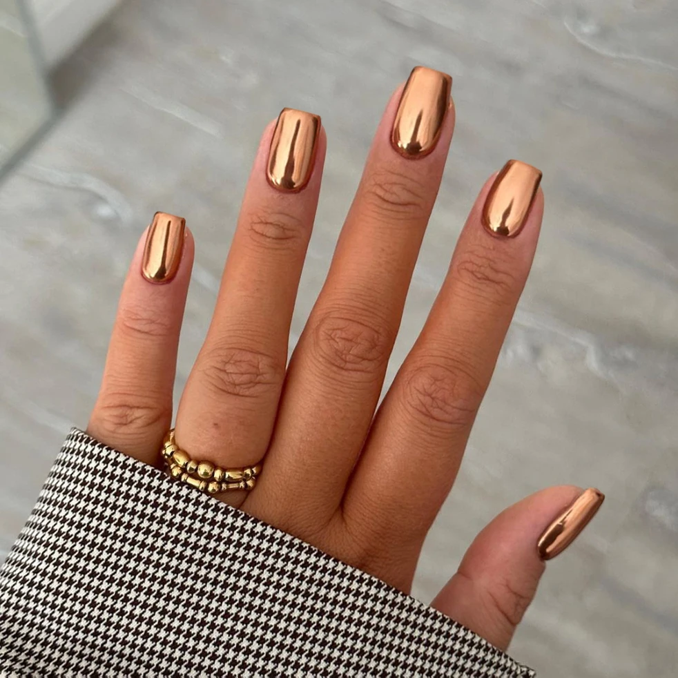 24 faux ongles carrés courts à presser, effet miroir doré métallique brillant, ensemble de faux ongles réutilisables et détachables, avec 1 lime à ongles