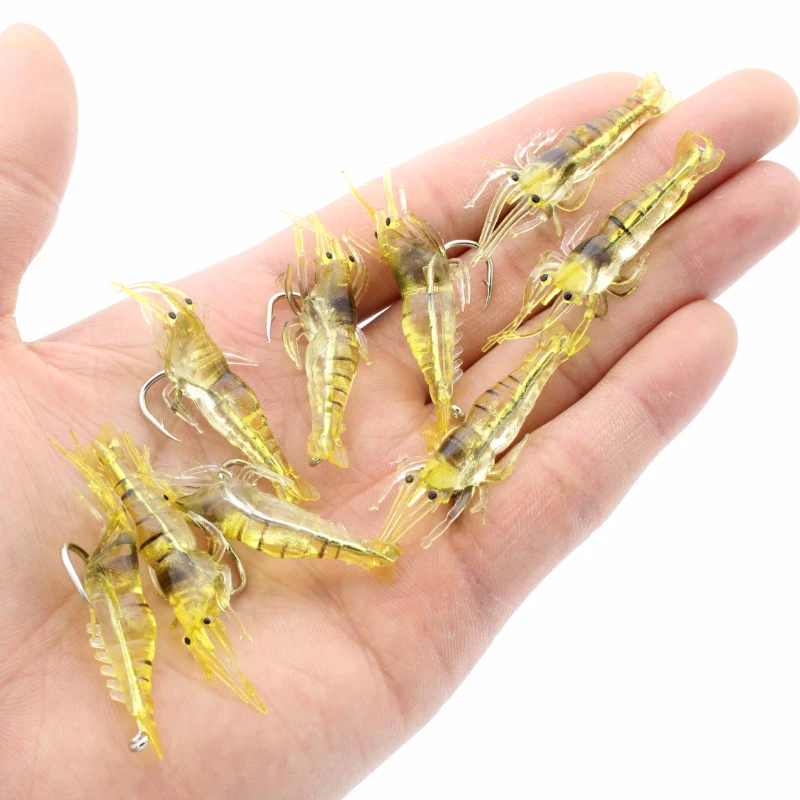 

10PCS Isca Artificial Soft Shrimp Lure Worm For Fishing Bait 1.3g/5cm Hook Sharp Crankbait Lures Silicone Shone Prawn Bait Pesca