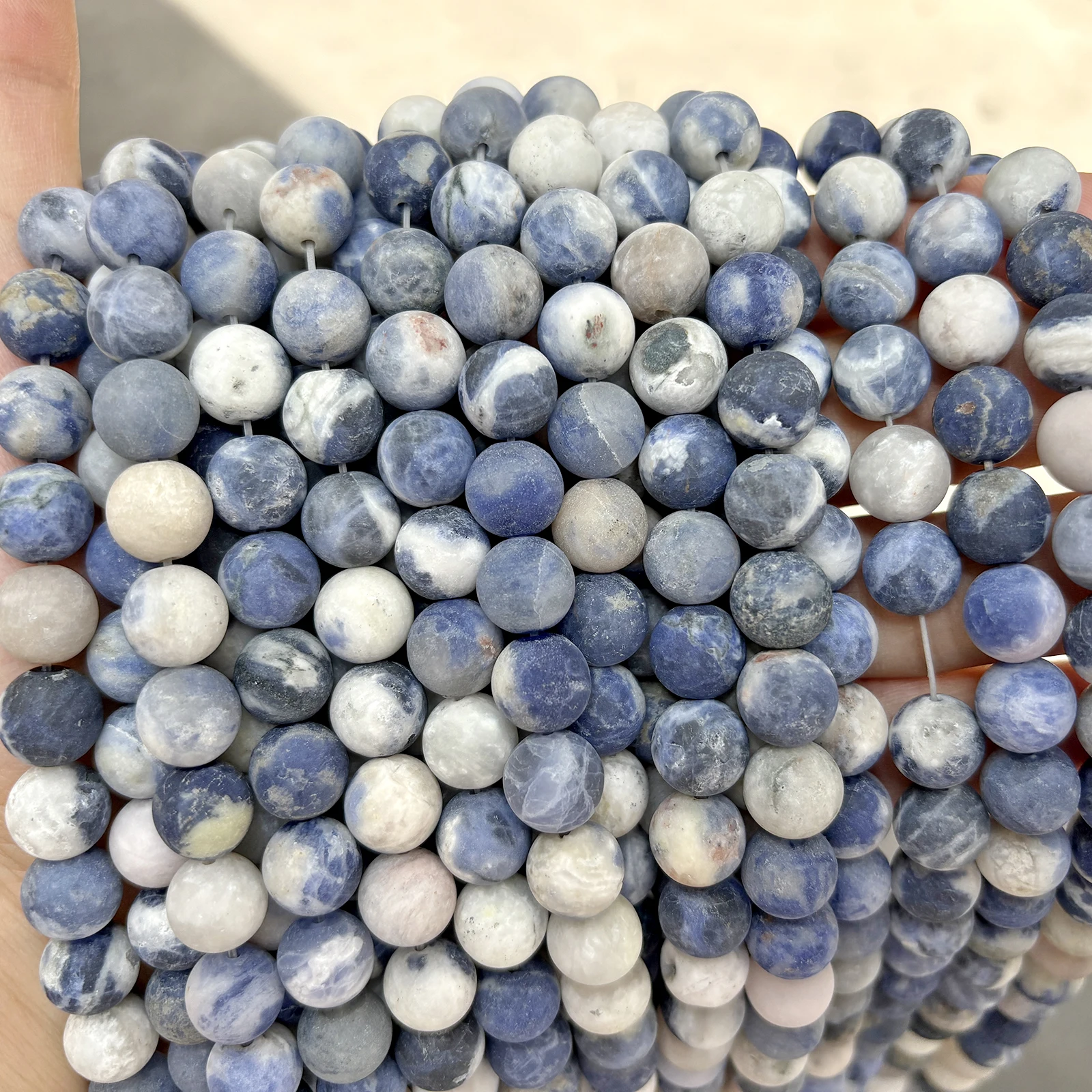 Natural Stone Matte Blue Sodalite Round Loose Beads 15