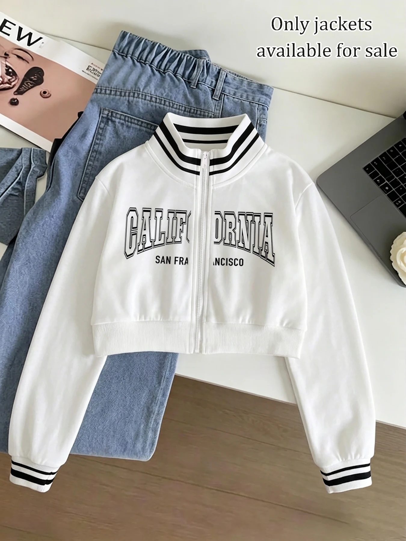 Women's Striped Color-Block Zip-Up Mock-Neck Baseball Jacket – Casual Sporty Outerwear