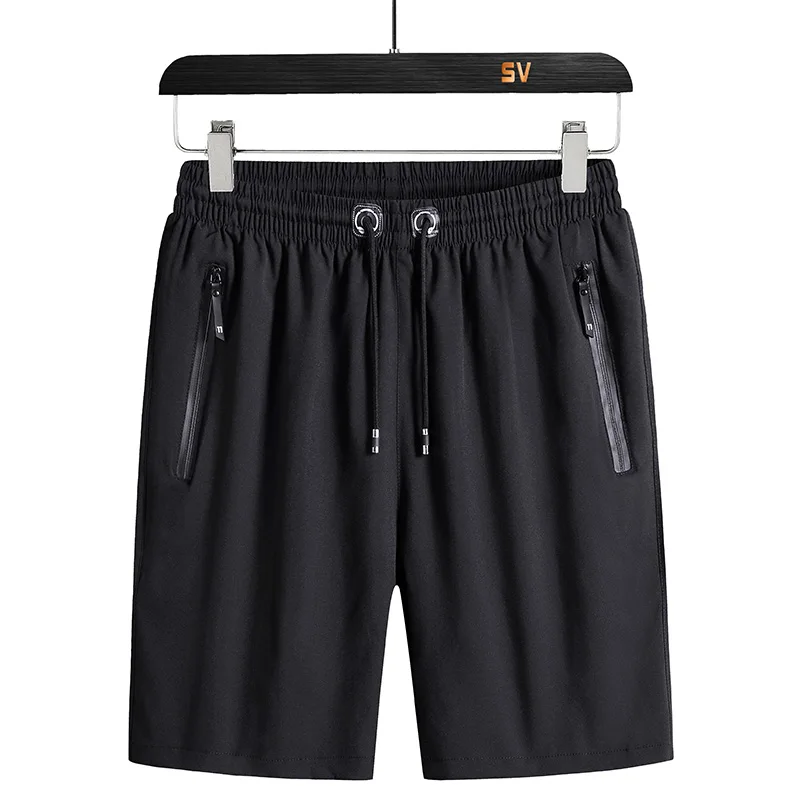 Summer Elastic Casual Black Pants Men's Ice Silk Fast Dry Shorts Casual Sports Beach Short Male Clothing Large Size Trousers