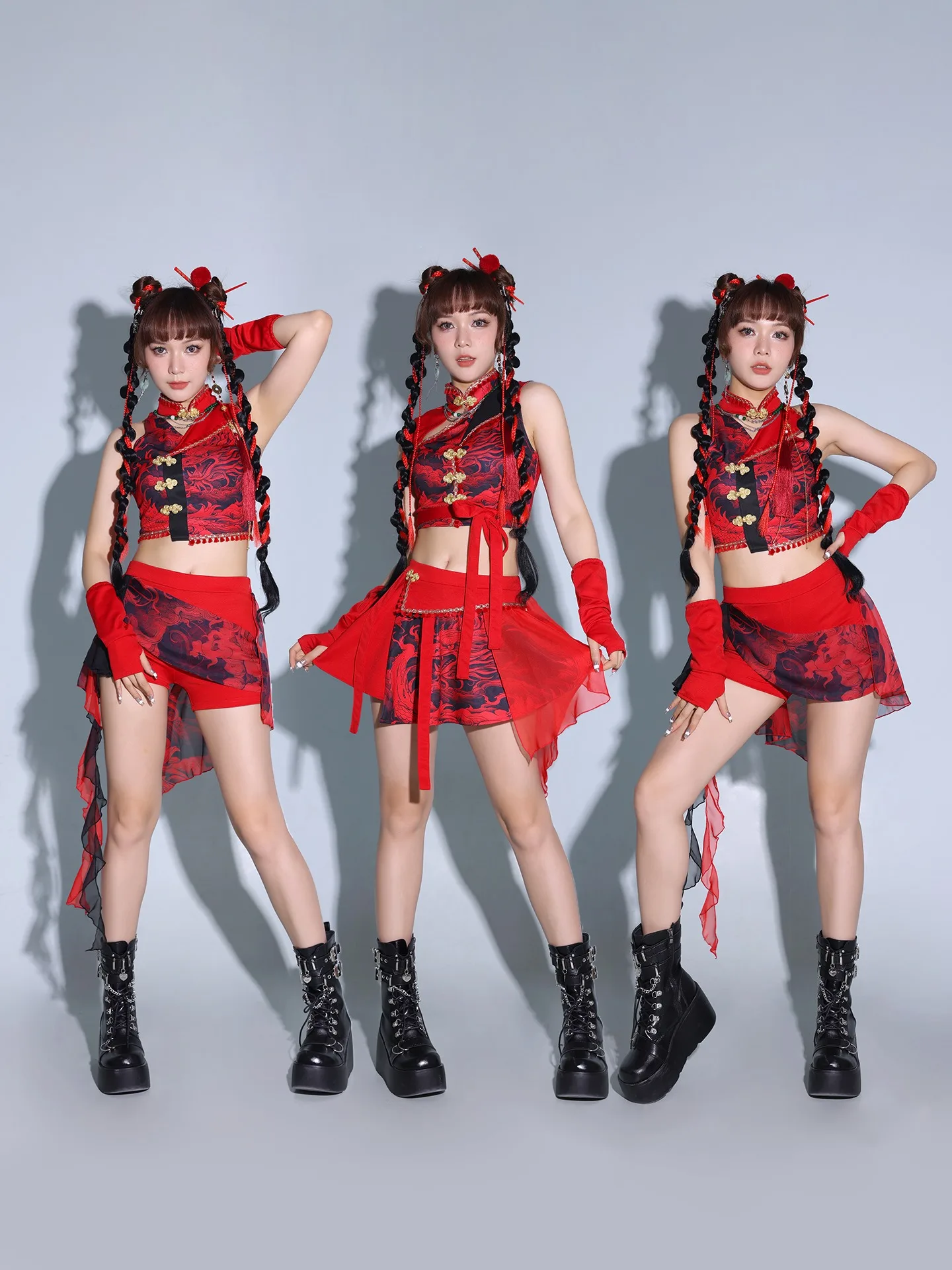 2025 ใหม่โมเดิร์นแจ๊สเต้นรำเครื่องแต่งกายสำหรับหญิงสไตล์จีนสีแดงชุดไนท์คลับบาร์ดีเจการแสดงบนเวทีเรฟเสื้อผ้า DQS20730