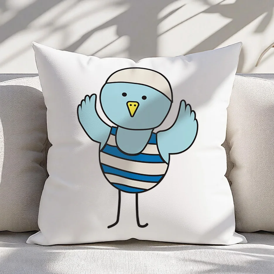 1pc 2D Flat - Blue Prince and Birds Swimming Pattern Cushion Cover, Double-Sided Print. This Product Is a Cushion Cover Only, Insert Not Included. Features a Flat 2D Design, Made of Polyester, Suitable for Use on Sofas or Beds, 2D Flat