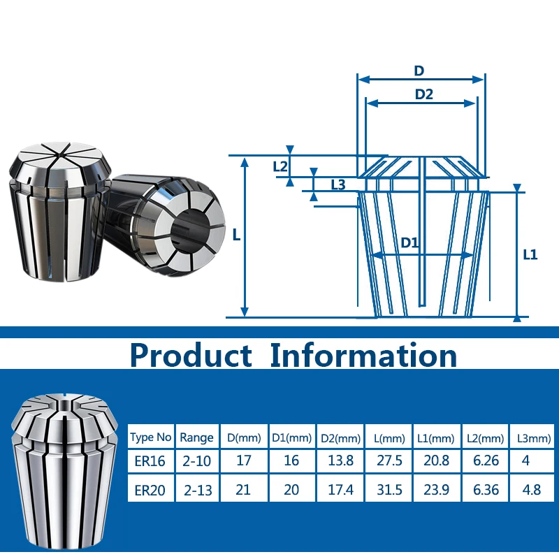 XCAN Spring Collet Precision Collet Chuck Set ER16 ER20 For CNC Engraving Machine Milling Lathe Tool Holder